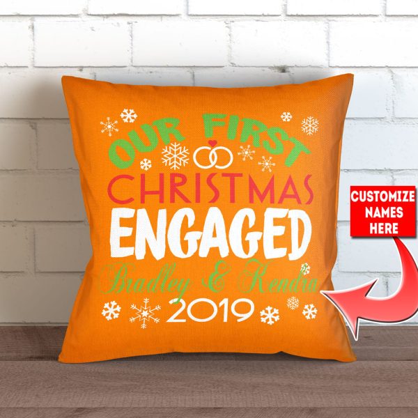 Our First Christmas Engaged Personalized Throw Pillow Cover - 18  X 18” - Style 1 Online Sale - Image 4