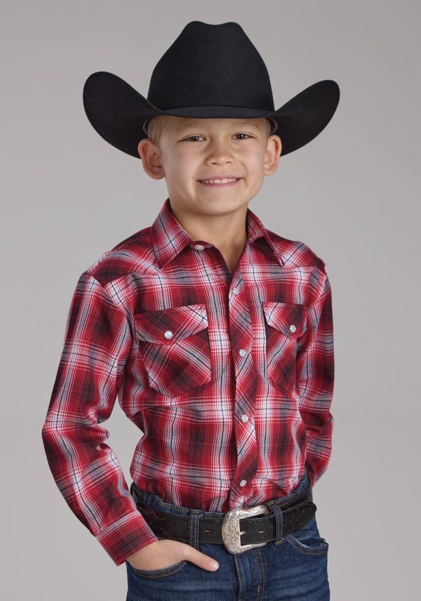 Roper Kids Boys 2131 Plaid Red White Cotton Blend L S Shirt Discount