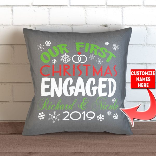 Our First Christmas Engaged Personalized Throw Pillow Cover - 18  X 18” - Style 1 Online Sale - Image 3