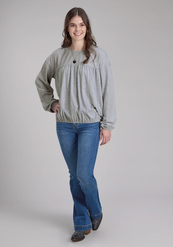 Roper Womens Jersey Knit Grey Cotton Blend L S Blouse Online - Image 2
