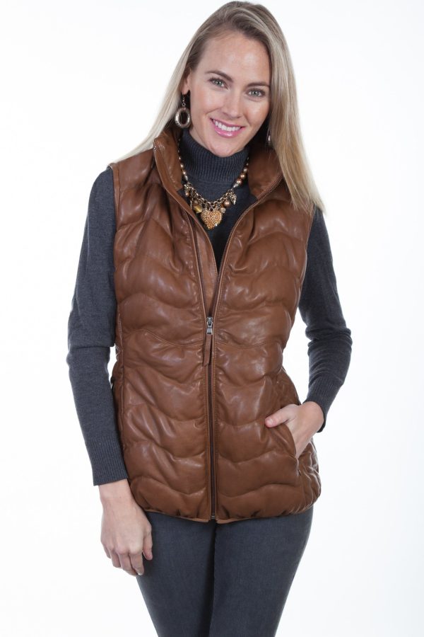 Scully Womens Cognac Soft Lamb Puffer Vest M Online now