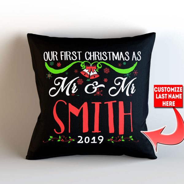 Our First Christmas As Mr. and Mrs. Personalized   Throw Pillow Cover - 18  x 18  - Style 2 Online - Image 4