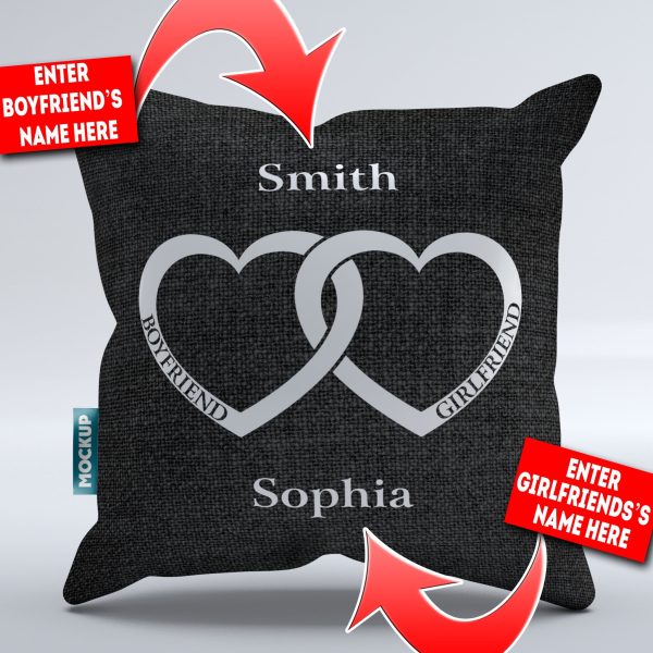 Boyfriend Girlfriend Heart - Personalized Throw Pillow Cover - 18  x 18  Cheap