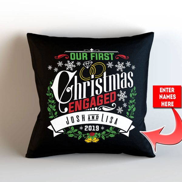 Our First Christmas Engaged Personalized Throw Pillow Cover – 18  x 18” - Style 2 Online now