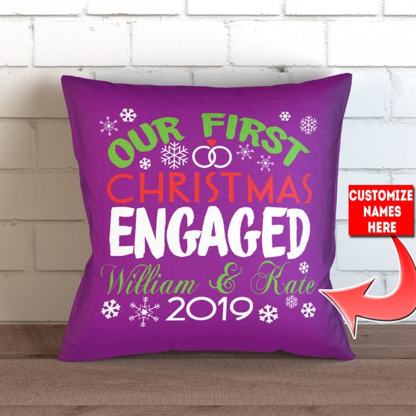 Our First Christmas Engaged Personalized Throw Pillow Cover - 18  X 18” - Style 1 Online Sale - Image 5