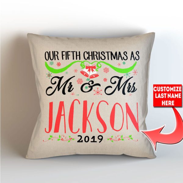 Our First Christmas As Mr. and Mrs. Personalized   Throw Pillow Cover - 18  x 18  - Style 2 Online - Image 2