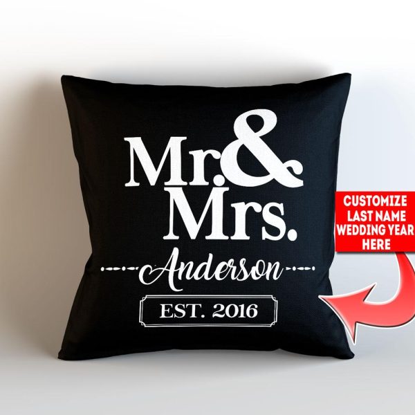 Mr and Mrs Personalized Throw Pillow Cover With Insert  – Style 3 on Sale