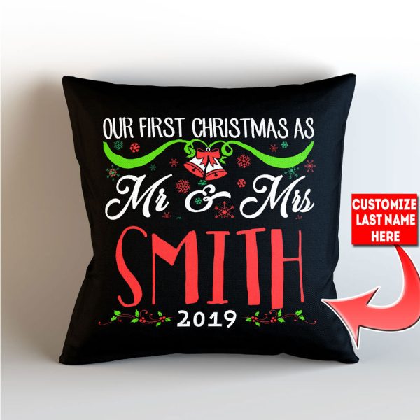 Our First Christmas As Mr. and Mrs. Personalized   Throw Pillow Cover - 18  x 18  - Style 2 Online