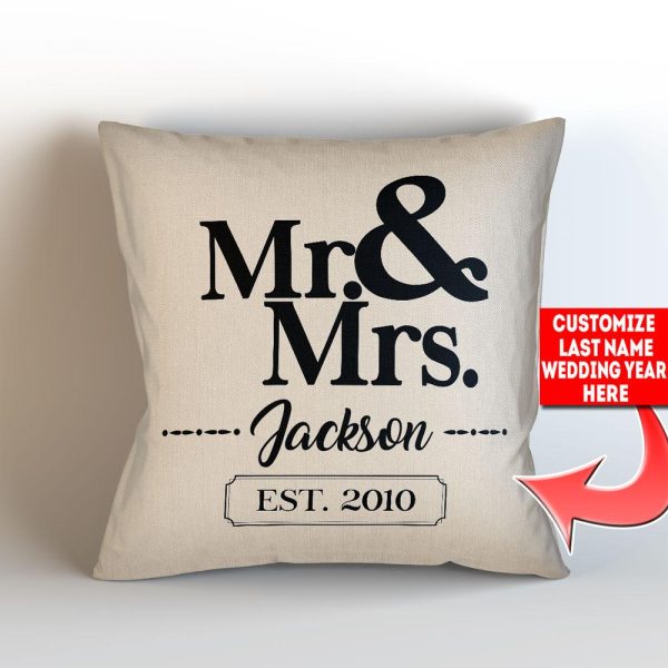 Mr and Mrs Personalized Throw Pillow Cover With Insert  – Style 3 on Sale - Image 2