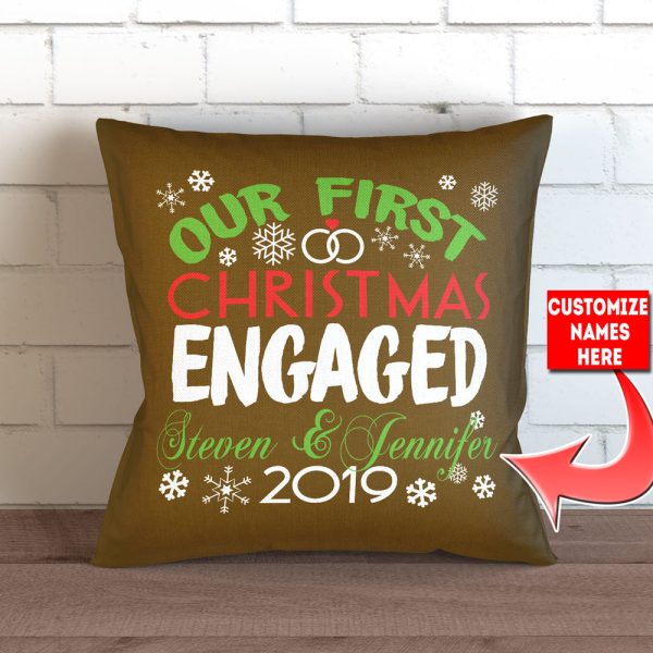 Our First Christmas Engaged Personalized Throw Pillow Cover - 18  X 18” - Style 1 Online Sale - Image 2