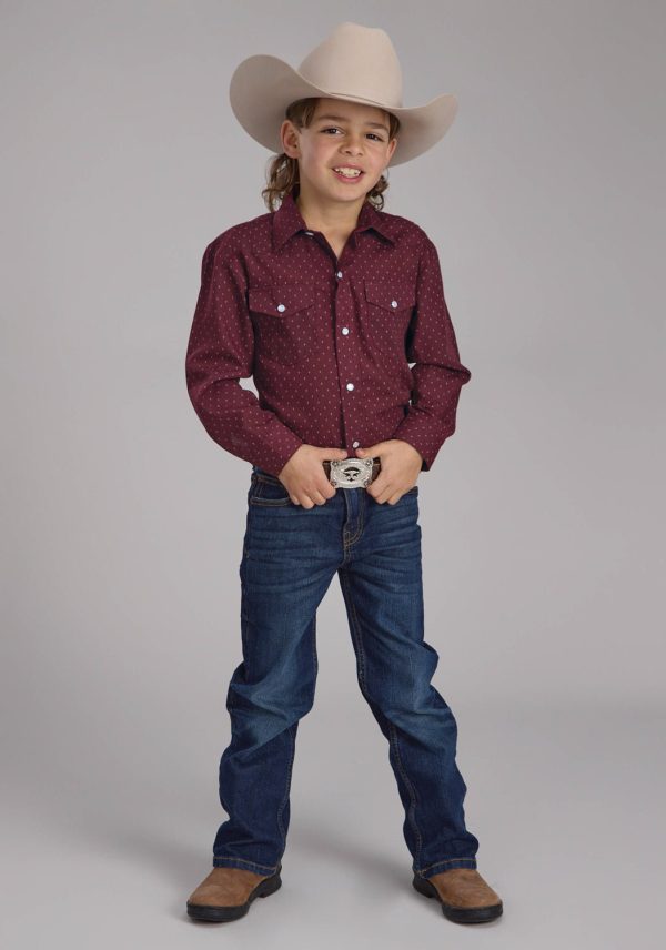 Roper Kids Boys 2287 Dot Print Wine Cotton Blend L S Shirt For Cheap - Image 2