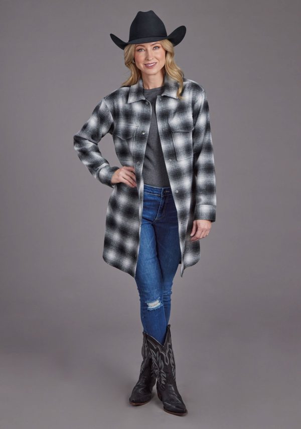 Stetson Womens Ombre Oversized Plaid Black Poly Wool Jacket on Sale