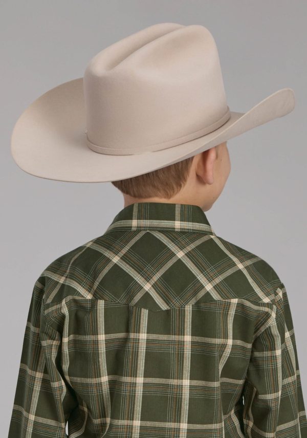 Roper Kids Boys 2127 Plaid Olive Orange Cotton Blend L S Shirt Online Hot Sale - Image 3