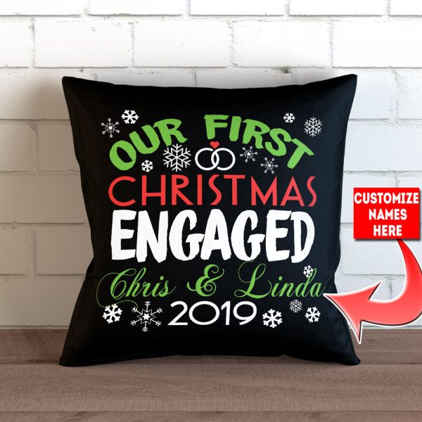 Our First Christmas Engaged Personalized Throw Pillow Cover - 18  X 18” - Style 1 Online Sale