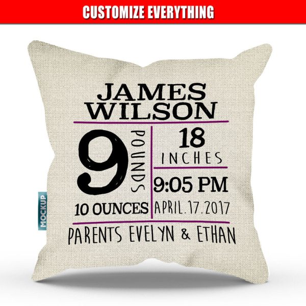 Baby Announcement Personalized Throw Pillow Cover - 18  X 18” Supply - Image 2