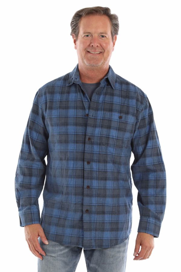 Scully Mens Yarn Dyed Cord Blue 100% Cotton Plaid L S Shirt Fashion