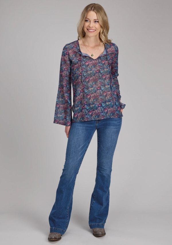 Roper Womens Gem Floral Keyhole Multi-Color 100% Cotton L S Blouse Sale - Image 2