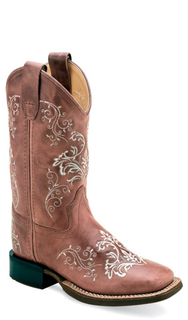Old West Children Girls Broad Square Toe Cactus Pink Leather Cowboy Boots 8.5 D Fashion