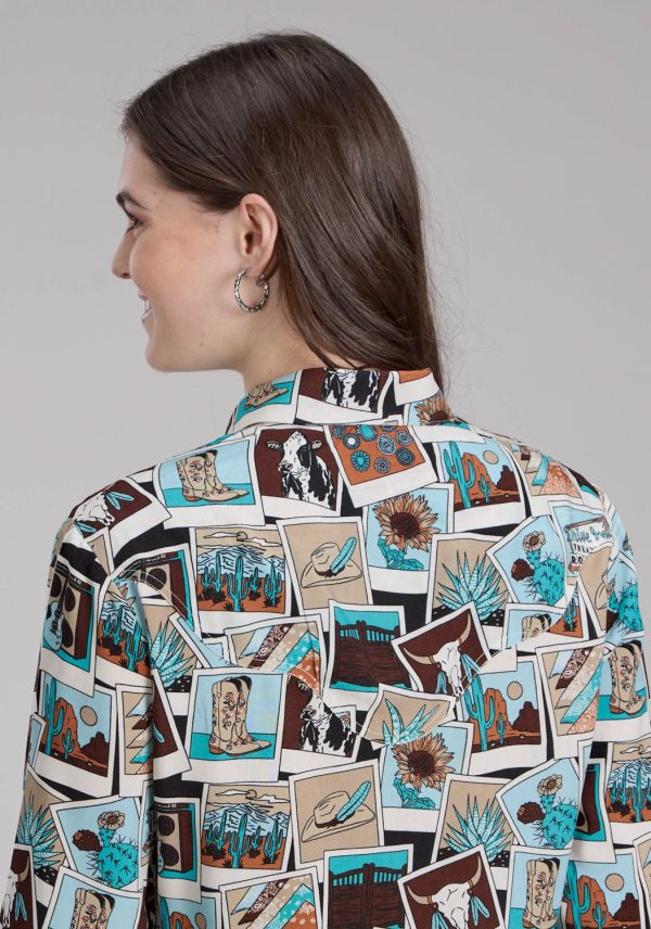 Roper Womens Photo Collage Multi-Color 100% Rayon L S Blouse Online Hot Sale - Image 3