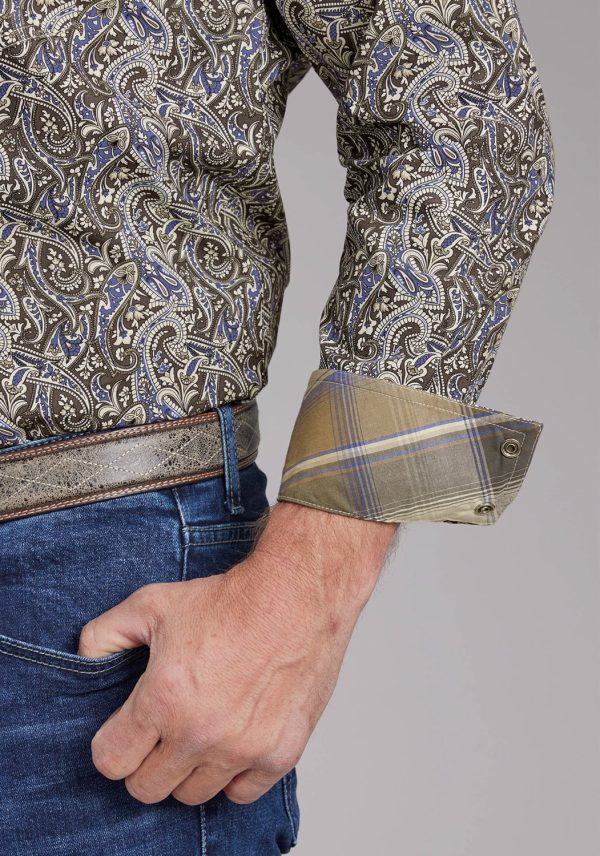 Roper Mens 2383 Paisley Stone 100% Cotton L S Shirt For Sale - Image 3
