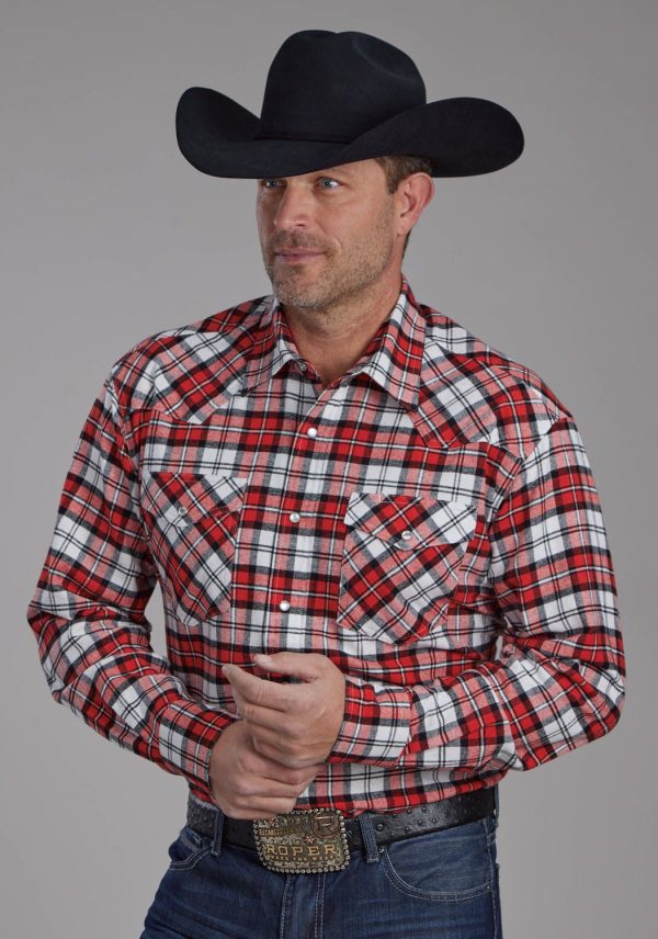 Roper Mens Unlined Flannel Orange 100% Cotton L S Shirt Online Hot Sale