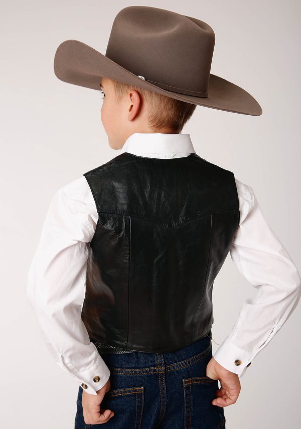 Roper Kids Boys Nappa Yokes Black Lamb Leather Leather Vest For Discount - Image 3