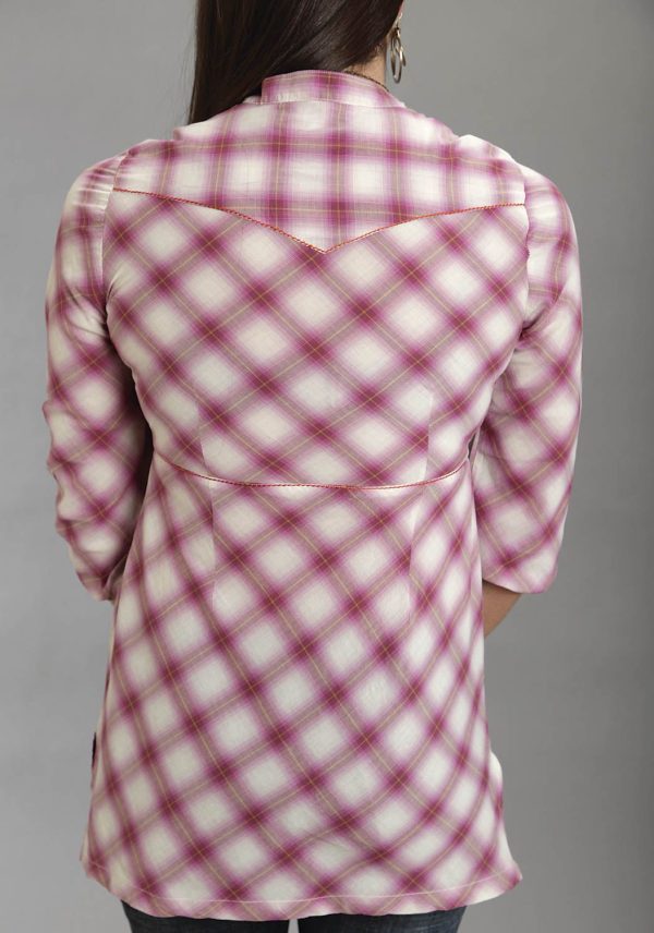 Stetson Womens Lavish Plaid Pink 100% Cotton 3 4 Sleeve S S Tunic For Discount - Image 2