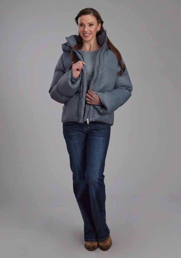 Roper Womens Puffer Down Coat Silver Blue 100% Nylon Softshell Jacket Cheap - Image 2