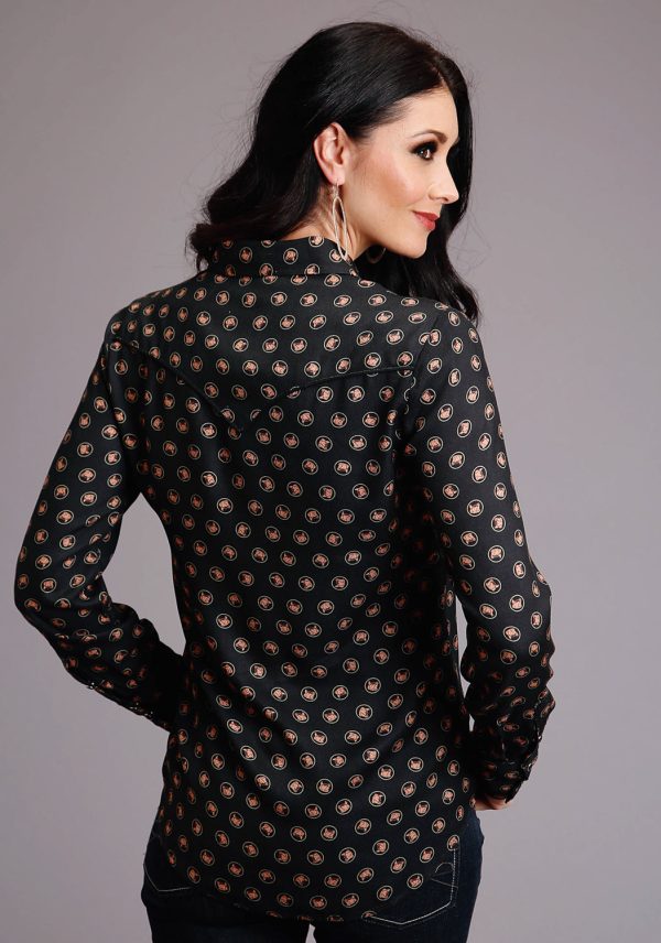 Stetson Womens Black Rayon Nylon Horse Polkadot L S Shirt S For Discount - Image 3
