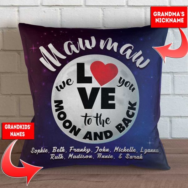Grandma - Love You To The Moon and Back Personalized Throw Pillow Cover - 18  X 18” Online - Image 2