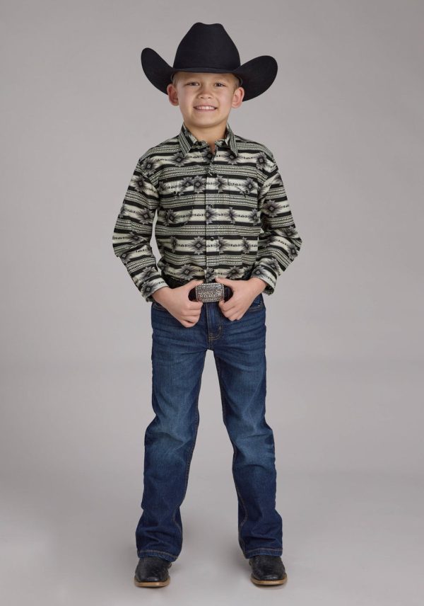 Roper Kids Boys 2182 Santa Fe Aztec Black 100% Cotton L S Shirt Cheap - Image 2