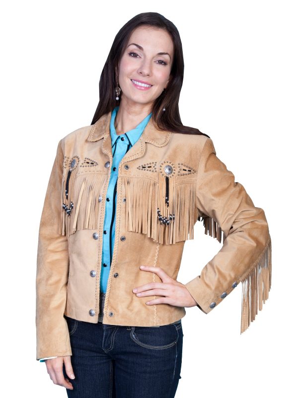 Scully Leather Womens Beaded Fringe Conchos Boar Suede Jacket Old Rust L Online Sale