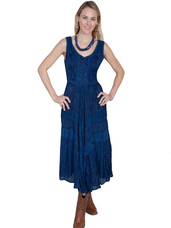 Scully Honey Creek Womens Full Length Dress Blue 100% Rayon Lace Up S Online Sale