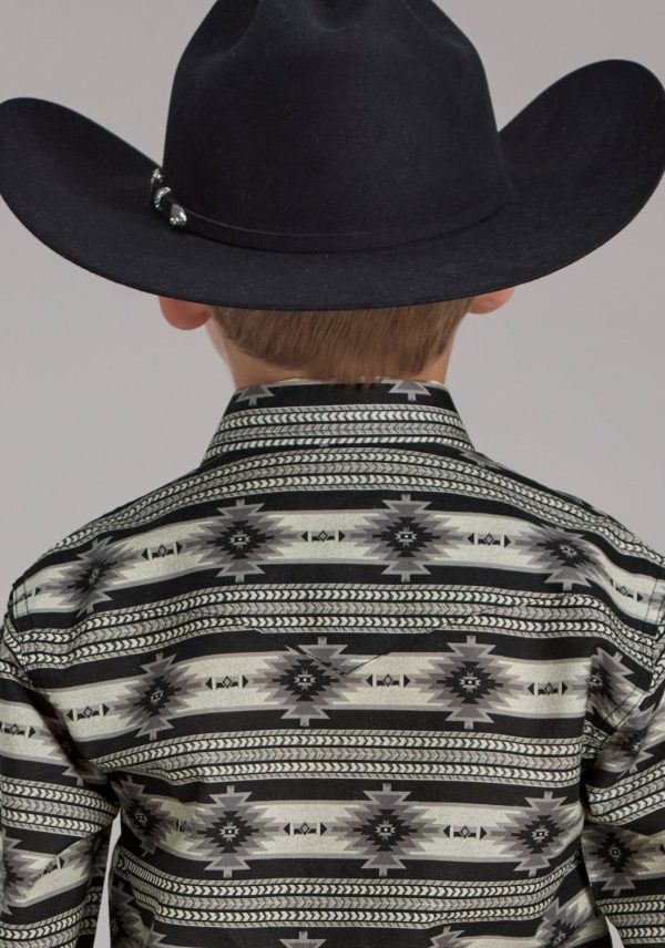 Roper Kids Boys 2182 Santa Fe Aztec Black 100% Cotton L S Shirt Cheap - Image 3
