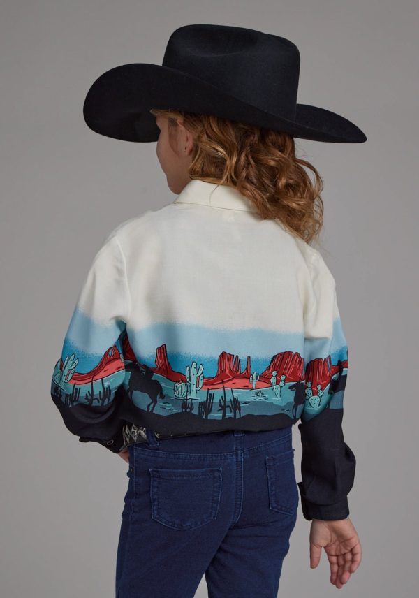Roper Kids Girls 2202 Western Border Black 100% Rayon L S Shirt For Cheap - Image 3