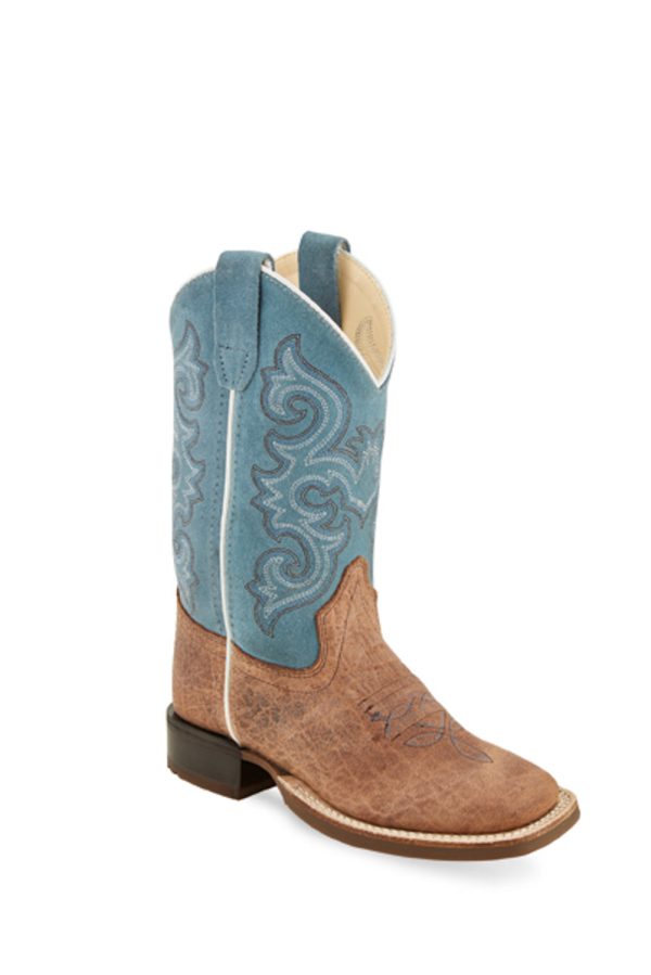 Old West Tan Turquoise Youth Boys Leather Cowboy Boots 3.5D For Discount