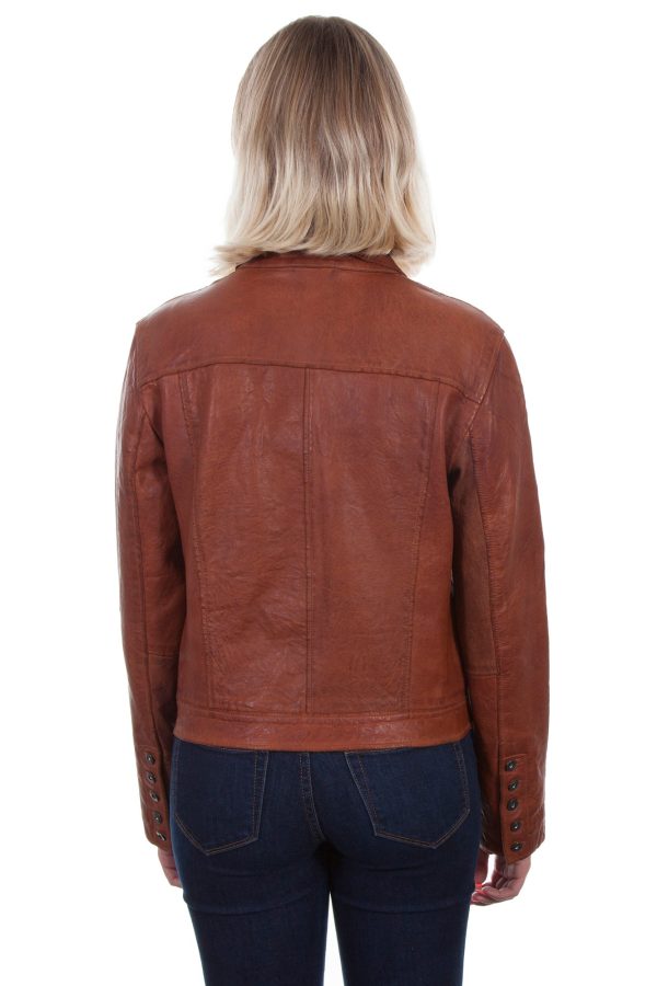 Scully Womens Cognac Leather Jean Jacket M on Sale - Image 2