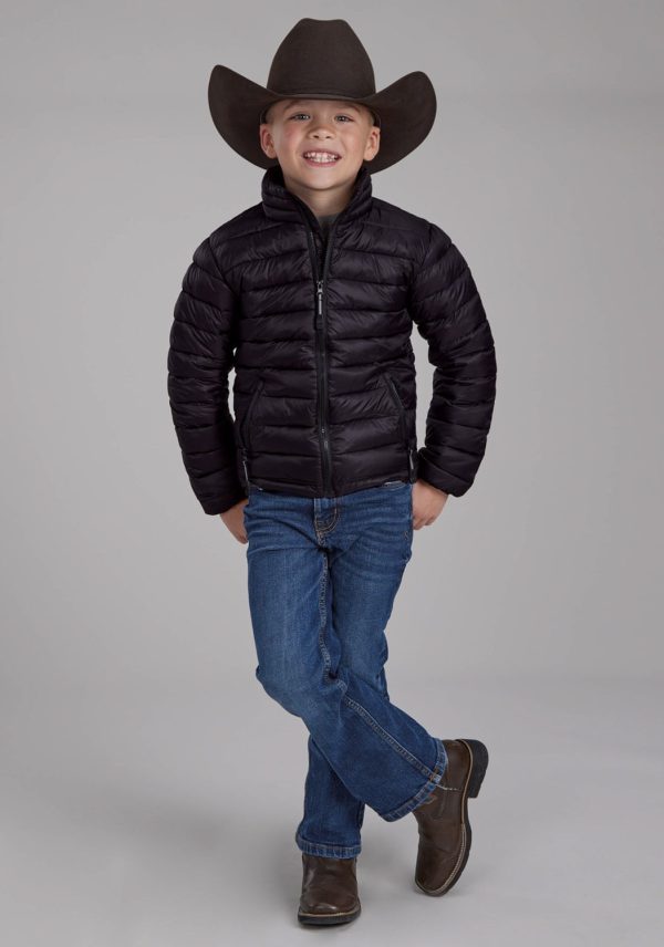 Roper Kids Boys Polyfill Parachute Black 100% Nylon Softshell Jacket For Sale - Image 2