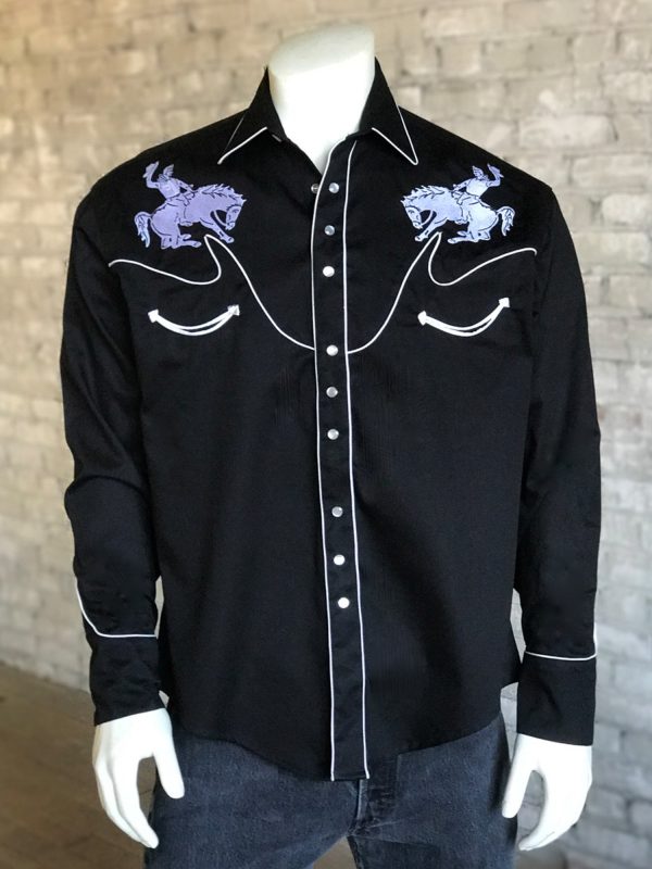 Rockmount Mens Black 100% Cotton Vintage Bronc Western L S Shirt Discount - Image 4