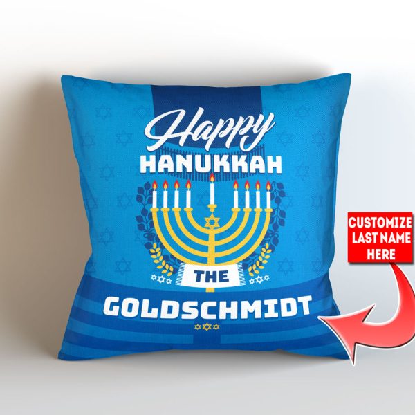 Happy Hanukkah Personalized Throw Pillow Cover Online now - Image 3