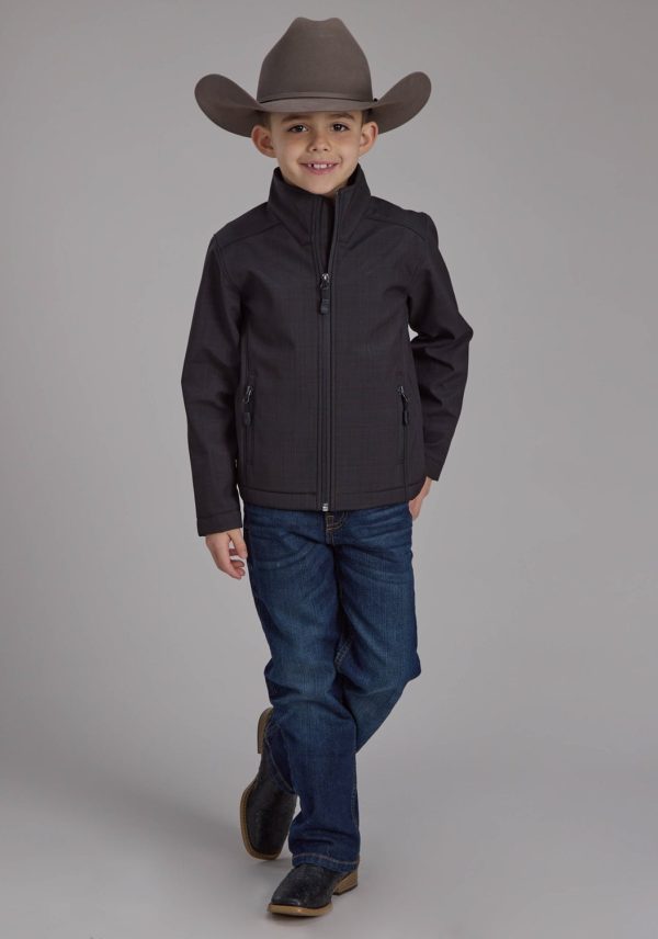 Roper Kids Boys Bonded Fleece Charcoal Heather Poly Spandex Softshell Jacket Online Hot Sale - Image 2