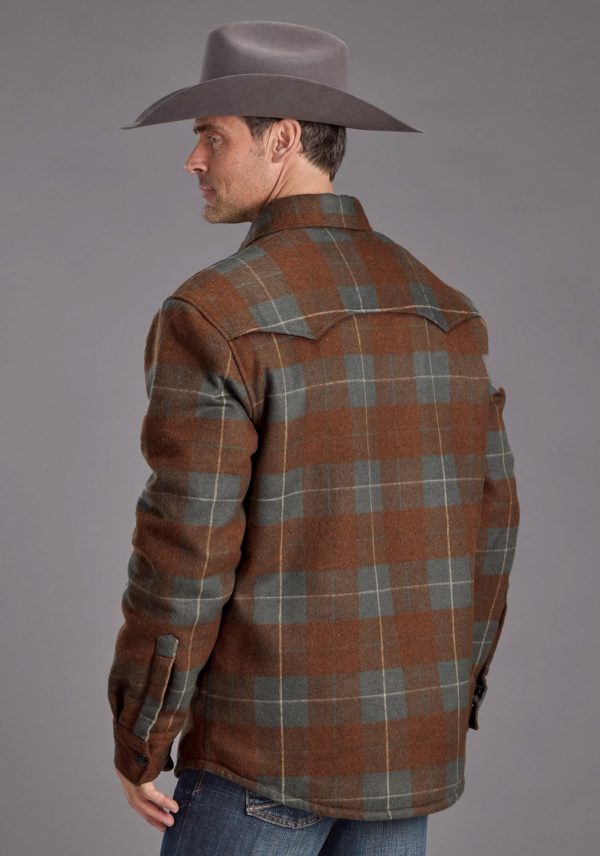 Stetson Mens Plaid Shirt Charcoal Rust Poly Wool Wool Jacket Fashion - Image 2