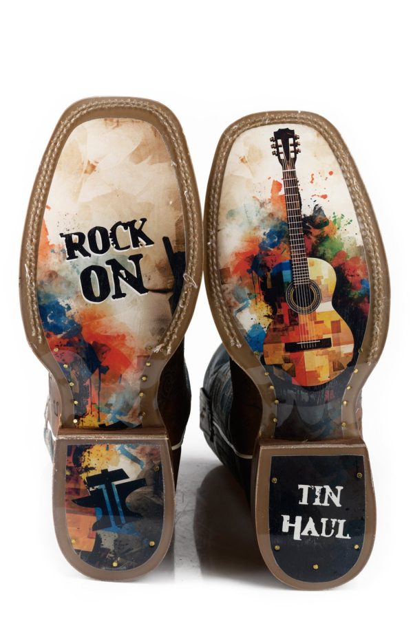 Tin Haul Mens Guitar Man Rock On Brown Leather Cowboy Boots Cheap - Image 2