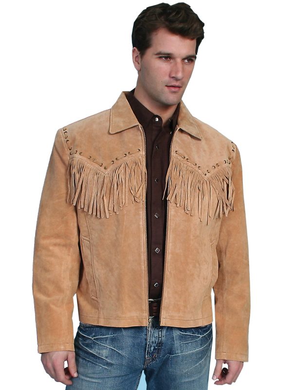 Scully Leather Mens Western Boar Suede Fringe Jacket Bourbon XXL on Sale