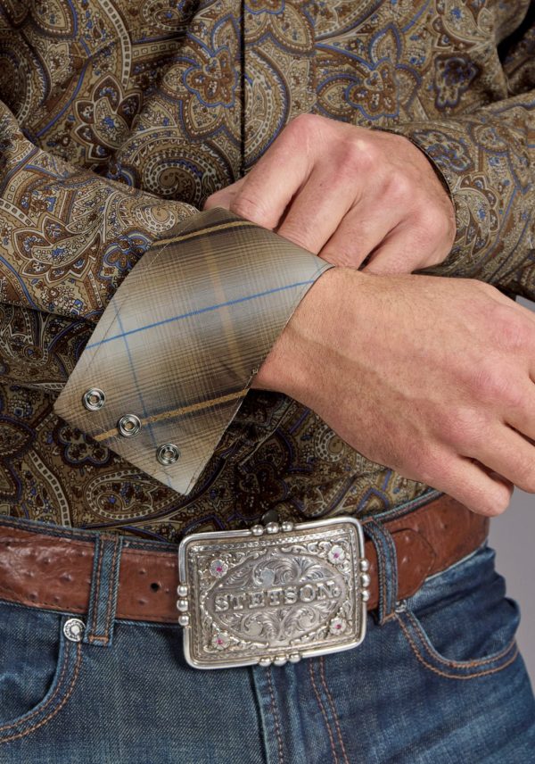 Stetson Mens San Antonio Paisley Brown 100% Cotton L S Shirt For Sale - Image 3