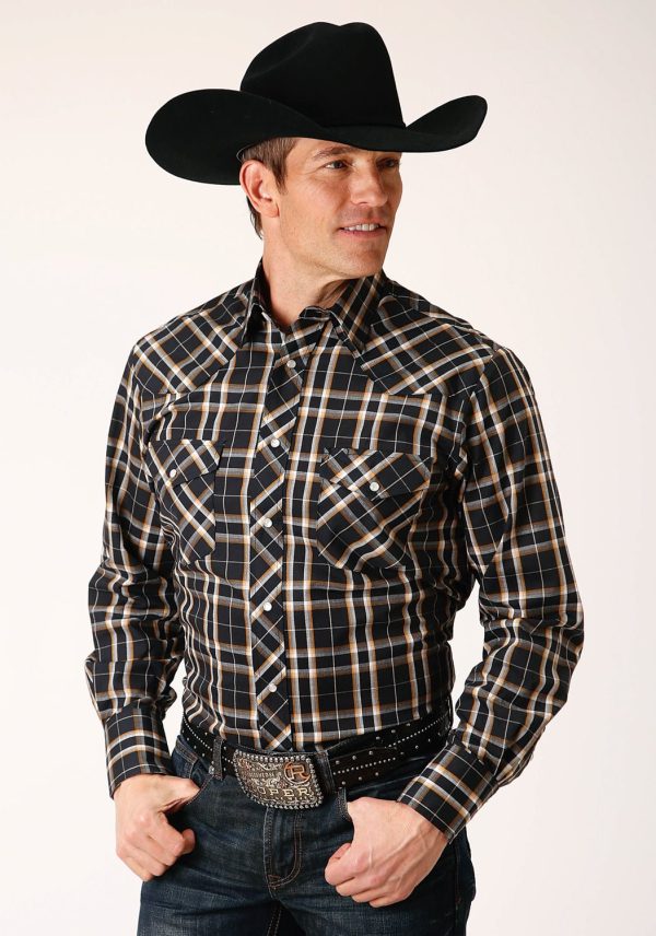 Roper Mens 1711 Tall Plaid Navy Gold Cotton Blend L S Shirt For Cheap