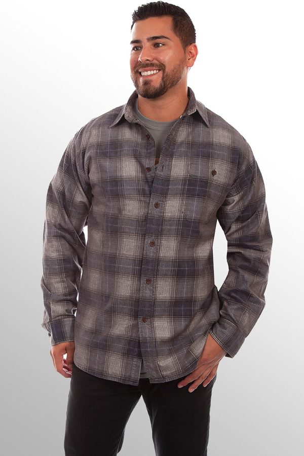 Scully Mens Charcoal Navy 100% Cotton Corduroy Plaid L S Shirt Supply