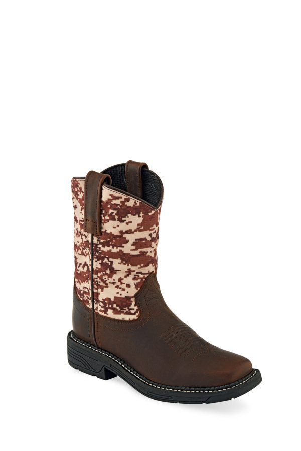 Old West Brown Camo Children Boys Leather Cowboy Boots 10D on Sale