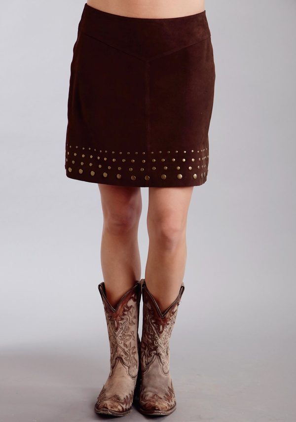 Stetson Ladies Brown Leather Suede Lamb Studded Skirt 10 Discount - Image 3
