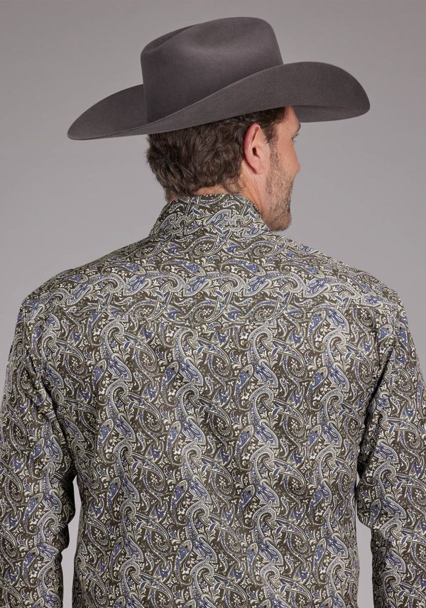 Roper Mens 2383 Paisley Stone 100% Cotton L S Shirt For Sale - Image 2